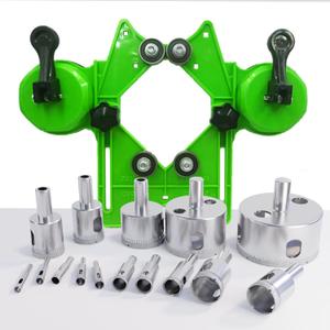 Diamond Hole Saw Set, Diamond Drill Bits, 15pcs Hole Saws(1/4"-2") with Adjustable Hole Saw Guide Jig Fixture, Tile Hole Saw Kit for Glass, Ceramic, Tile, Marble, Porcelain