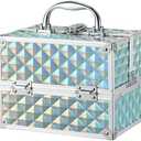 RENESSA Makeup Train Case Portable Makeup Case Organizer Cosmetic Box Make Up Box Makeup Organizer Cosmetic Storage Cases with Locking Nail Kit Organizer Travel Case Shiny Blue Missing Key
