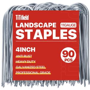 U Shape Garden Stakes 90 Packs 4 Inch 11 Gauge Irrigation Tubing Stakes, Heavy Duty Galvanized Landscape Staples for Tube, Lawns, Landscape Fabrics,Irrigation Hose and Weed Barriers