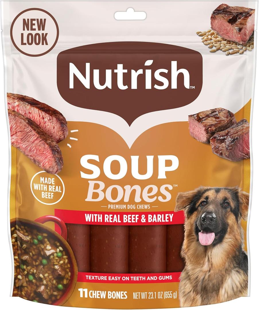 Nutrish Soup Bones Premium Dog Chews with Real Beef and Barley, 11 Chews, (Rachael Ray) (EXP 02/21/26)
