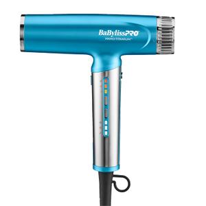 BaBylissPRO Nano Titanium Professional Nano Light Ionic Dual-Voltage Lightweight Hair Dryer, Portable Travel Professional Styling Tool with Diffuser, Blow Dryer Set for All Hair Types (Blue)