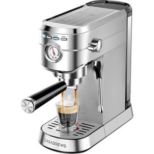 CASABREWS CM5418 Espresso Machine 20 Bar, Compact Espresso Maker with Steam Milk Frother, Stainless Steel Coffee Machine with 34oz Removable Water Tank for Cappuccino, Small Latte Machine, Silver