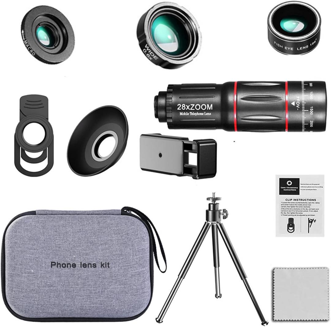 Portable 28X HD Mobile Phone Camera Lens Telescope Zoom Macro Lens for Smartphone Fish Eye Lente para Cellular Accessory