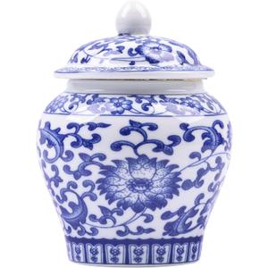 XINGYAN Chinoiserie Blue and White Porcelain Mini Ceramic Ginger Jars with Lid Ancient Chinese,Oriental Style,Decorative and Storage Jars (Mini branches jar)