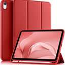 Akkerds Compatible with iPad (A16) 11th Generation Case 11 Inch 2025, for iPad 10th Generation Case 10.9 Inch 2022 with Pencil Holder, Slim Trifold Stand Protective Cover with Soft TPU Back, Red