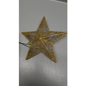 Christmas Star Tree Topper, 9.5 in Plug in Golden Glittered 3D Star Tree Topper, Metal Hollow Designed Built-in 10 Bulbs String Lights for Indoor Office Christmas New Year Holiday Tree Decoration