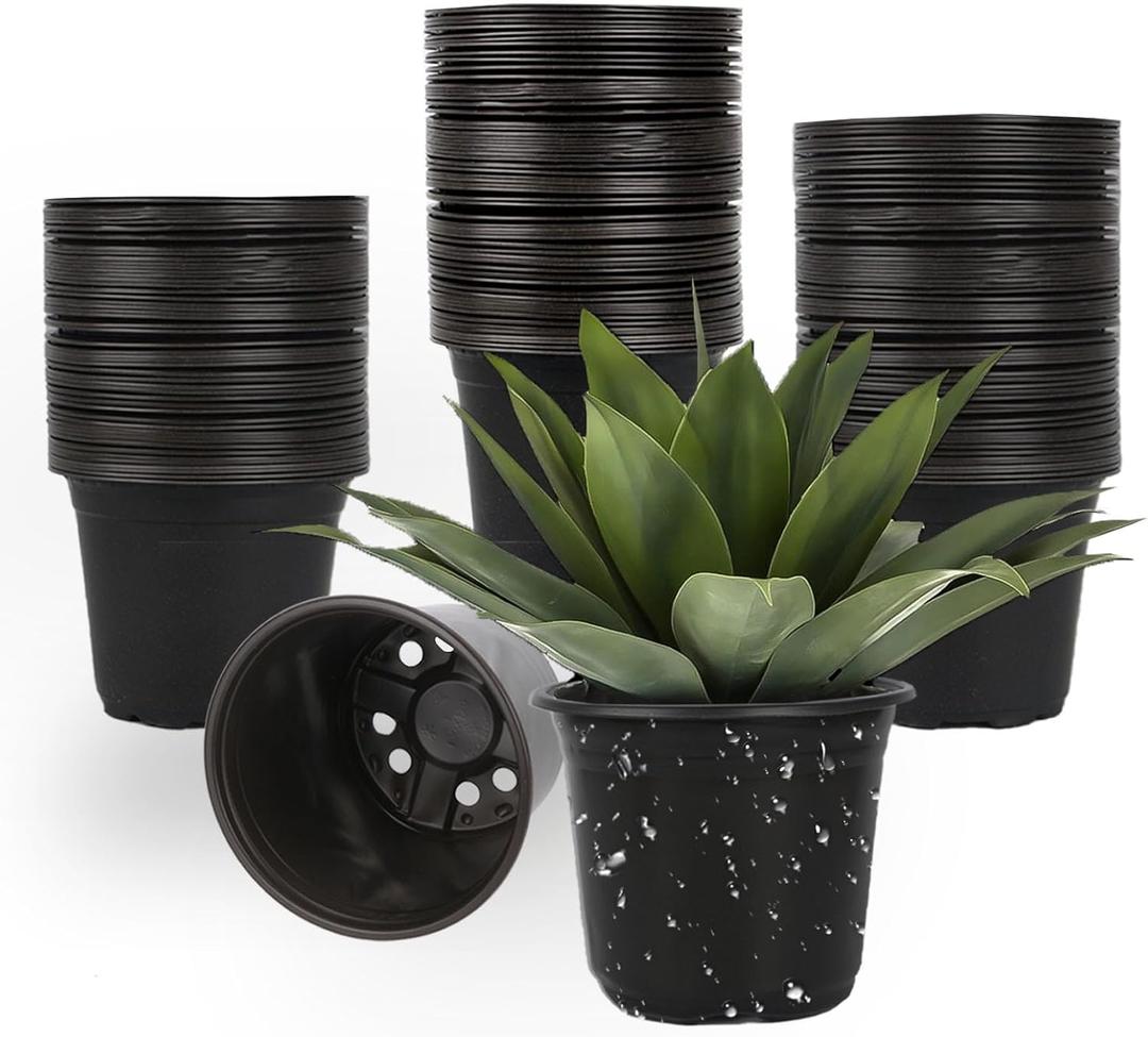 100 Packs Nursery Pots, 4 Inches Plastic Nursey Pots for Plants with Drainage Holes, Seed Starting Garden Pots of Flower Plant Container for Succulents, Transplanting (100, 4 Inch)