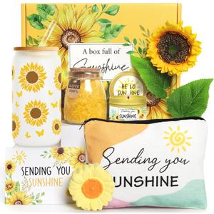 Birthday Gifts for Women Sunflower Gifts Get Well Soon, Sending Sunshine Gift Baskets, Self Care Spa Gift for Women Her Mom Best Friends Sister, Thank You Christmas Day w/Glass Cup