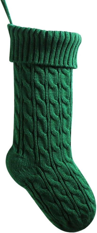 meioro 18 Inches Christmas Stockings, Large Size Cable Knitted Xmas Stocking for Kids, Fireplace Hanging Stockings for Family Holiday Party Decorations (Green)