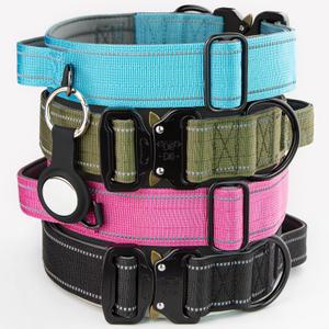 Tactical Dog Collar with Control Handle & AirTag Holder, Neoprene-Padded Lining, Reflective Strips, Heavy-Duty Thick Nylon, Metal Buckle, for Medium & Large Dogs Green