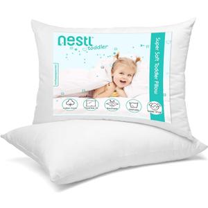 Nestl 2 Pack Toddler Pillow for Sleeping 13 x 18, Small Kids Pillow for Travel, Car, School, Nap, & Toddler Bed, Machine Washable Soft Cotton Child 2 Year Old and Up - White