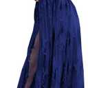 Dokotoo Womens Formal Dresses Deep V-Neck Embroidered Lace Mesh Evening Party Prom Dress Long Wedding Dress (Small, Blue)