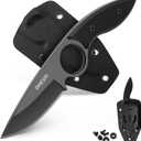 Omesio Small Fixed Blade Knife, Tactical Hunting Camping Knife with Kydex Sheath, Full Tang Stainless Steel Compact EDC Neck G10 Handle with Gift Box for Men (Black)