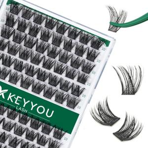 Lash Clusters 96pcs Individual Lashes Y01 D Curl 10mm Eyelash Clusters KEYYOU Volume Wispy Lash Extension Soft&Comfortable Easy DIY at Home(Y01 D-10mm)