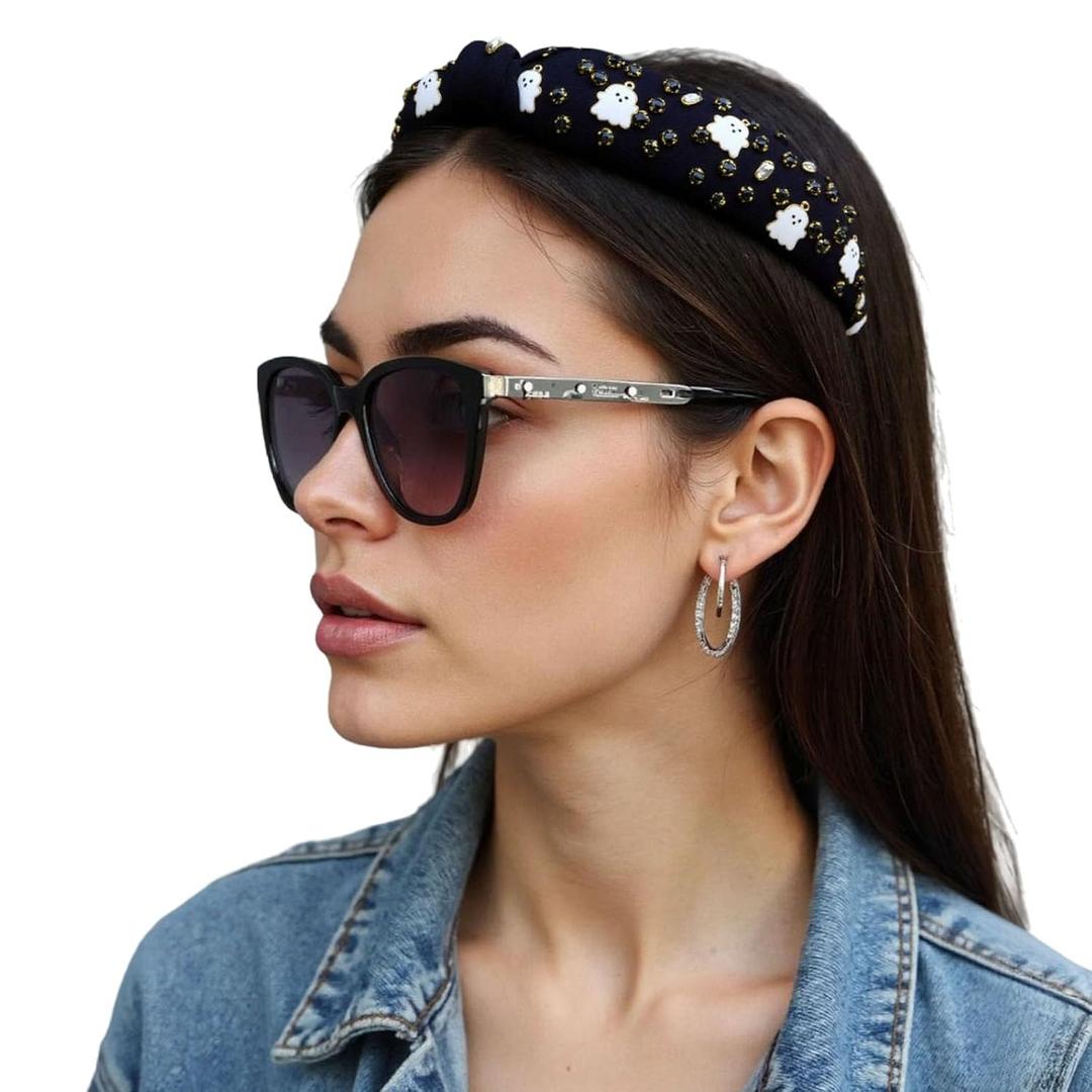 Halloween Headband for Women Black Halloween Headbands with Crystal Ghost Designs Hair band 1Pcs
