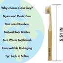 Gaia Guy Natural Bristle Bamboo Toothbrush for Kids (NO Nylon - Boar Hair ONLY) - Totally Compostable & Biodegradable Boar Bristle and Bamboo Toothbrushes - Zero Waste - 6-Pack