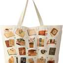 Miss Adola Large Tote Bag for Women - Canvas Tote Bag with Zipper Aesthetic Book Coffee Cotton Cloth Reusable Big Shoulder Bag for Shopping, Gym, Travel, Work