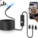 Endoscope Camera with Light,16.4ft Dual-Lens Borescope Tools with 8 Adjustable LED Lights, Endoscope with Semi-Rigid Snake Camera, IP67 Waterproof Inspection Borescope for iOS and Android