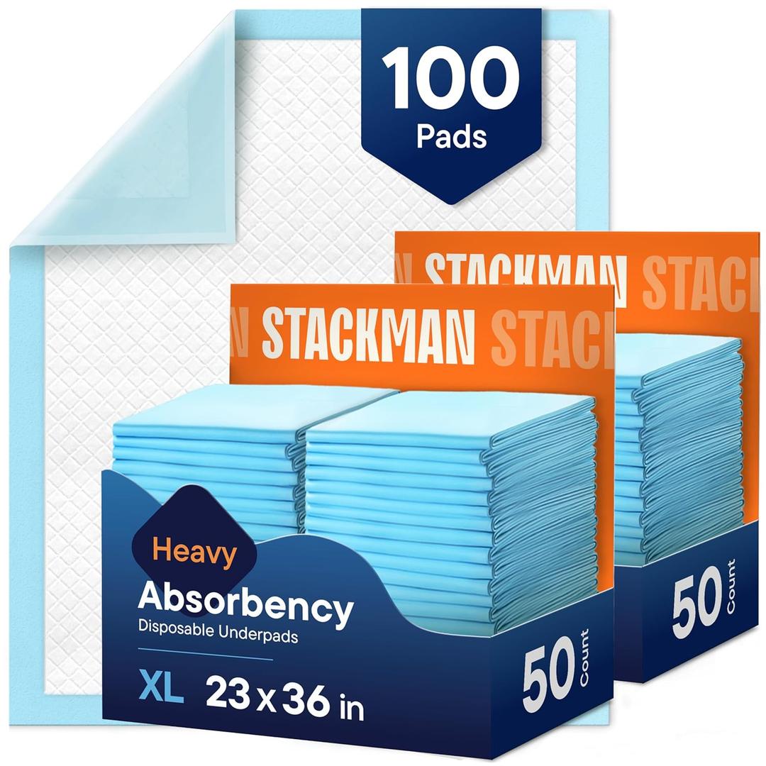 Chucks Pads Disposable [100-Pack] Adult Incontinence Underpads 23"x 36" Large Absorbent Fluff Protective Bed Pads, Toddler Mattress Pads - Pee Pads for Pets, Kids & Adults - Dog & Puppy Training Pads