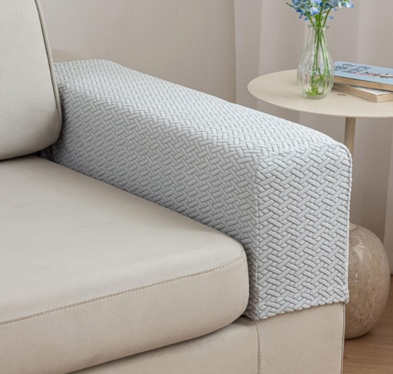 2Pcs Couch Arm Covers, Armrest Cover for Sofa, Sofa Arms Covers Washable Arms with Twist Pins Soft,Skin-Friendly for Pets (Texture Light Gray, Armrest Cover)