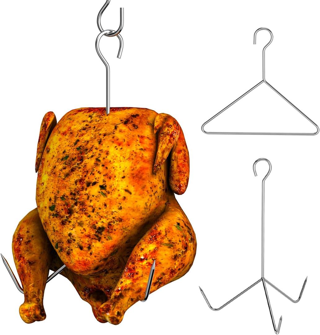 AJinTeby Turkey Fryer Accessories, Turkey Deep Fryer Lifting Hook, Turkey Rack and Lifting Hook Kit, Vertical Deep Fry Chicken Hanger with Lifter, Turkey Fryer Accessory Kit