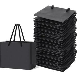Yexiya 24 Pcs Black Mini Gift Bags with Handle Gift Card Bags Bulk Extra Small Paper Party Favor Boxes Tiny for Christmas Wedding Baby Shower Birthday Wrapping Supplies, 4.7 x 3.9 x 2.3 Inch