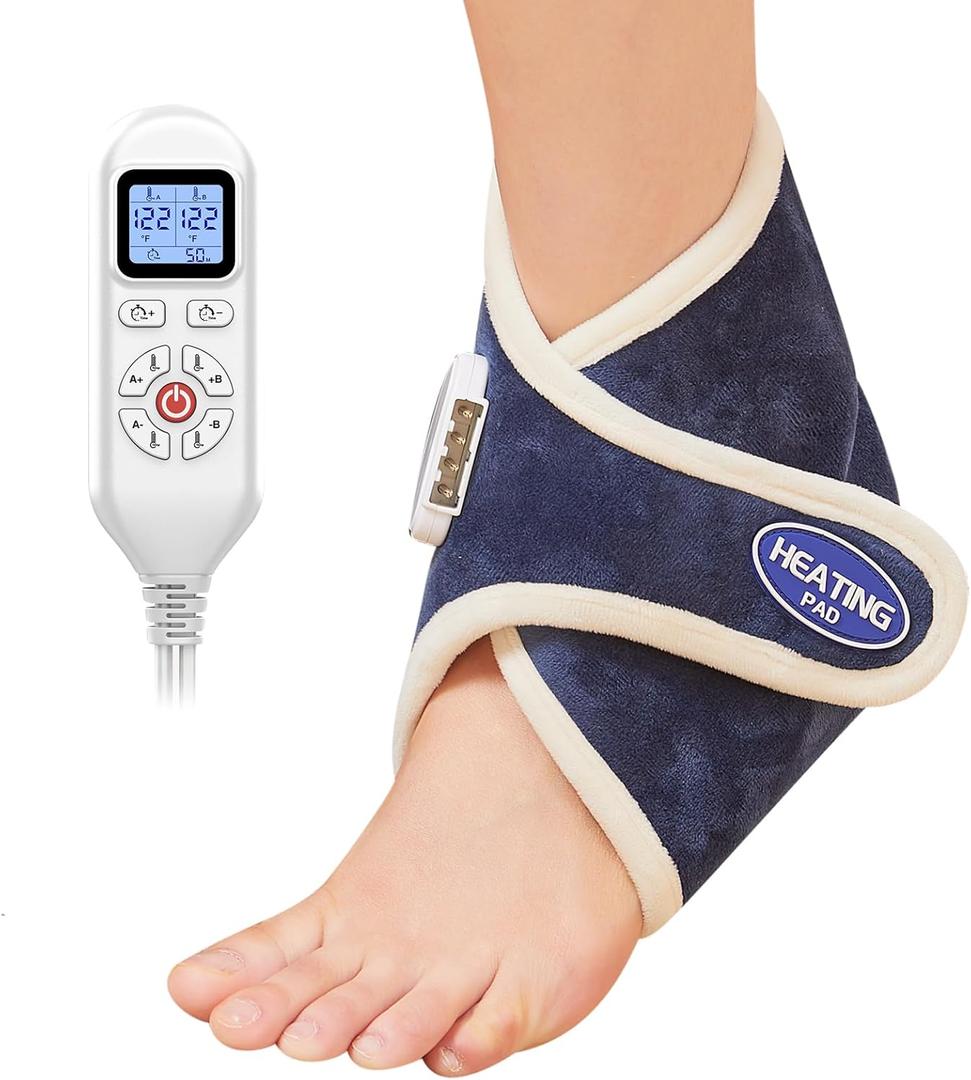 JOBYNA Heated Ankle Wraps for Planters Fasciitis/Achilles Tendinitis Pain Relief, 1 Pack Electric Ankle Heating Pad for Sprained Ankle, Arthritis Foot Heel Pain Relief, 86-158 & Auto Shut-Off