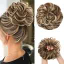 CJL HAIR Large Messy Bun Hair Piece Wavy Curly Scrunchies Synthetic Chignon Ponytail Hair Extensions Thick Updo Hairpieces for Women Brunette/Ash Blonde