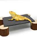Bearded Dragon Basking Platform, 1062.4inch Reptile Heat Storage Slate Stone with Wooden Pile, Gecko Heating Rocks and Hide Cave, Reptile Basking Rocks for Lizards, Snakes, Chameleon, Turtle