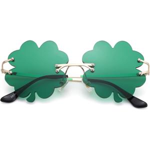 NULOOQ St. Patricks Day Glasses Irish Shamrock Sunglasses Green Four Leaf Clover Leprechaun Costume Accessories (A4* Dark Green Four Leaf Clover)