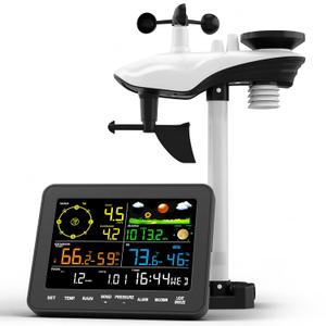 12-in-1 Wireless Weather Station for Outdoor Farm Garden, Indoor Outdoor with Rain Gauge, Wind Speed, Forecast, Temp, Humidity, Pressure, Moon Phase, Alarm, 100m Range(No WiFi)