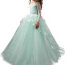 Abaowedding Lovely Flower Girl Dress Lace Long Sleeves Prom Gown (6, Aqua)