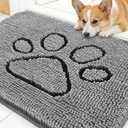 OLANLY Dog Door Mat for Muddy Paws 30x20, Paw Print Design, Absorbs Moisture and Dirt, Absorbent Non-Slip Washable Doormat, Quick Dry Chenille Mud Mat for Dogs, Entry Indoor Entryway Carpet, Grey