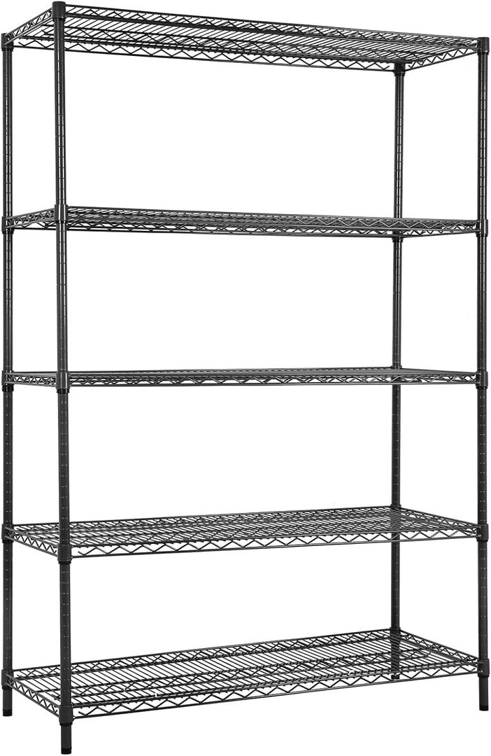 Land Guard 5 Tier Black Storage Racks and Shelving - 48" L x 20" W x 72" H Heavy Steel Material Pantry Shelves - Each Unit Loads 350 Pounds Wire Shelf, Suitable for Warehouses, Closets, Kitchens