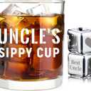 Uncle's Sippy Cup Engraved Whiskey Glass with 2 Engraved Ice Cube for Newly Promoted or New Uncle Father's Day Birthday Gift