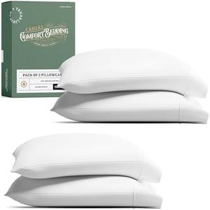 TEXAS LINEN CO. 100% Organic Cotton Pillow Cases Standard Size Set of 4 - Soft & Crisp Organic Cotton Pillowcases Standard/Queen Size (2 Pair, White), Percale Weave Pillowcases - GOTS Certified