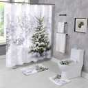 4 Pcs Winter Christmas Shower Curtain Sets with Rugs Snowy Natural Forest Snowfall Bathroom Set Xmas Tree Home Bath Bathtub Decor Durable Curtains Mats for Bathroom Decor 72 x 72 Inch (01)