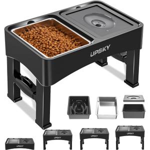 UPSKY 3-in-1 Elevated Dog Bowls Slow Feeder, Adjustable Stand, Stainless Steel Food & No Spill Pet Water Bowl for Small Medium Dogs