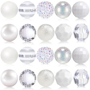 Ferreve 20 Pcs Chunky Bubblegum Beads 20mm Focal Pen Large Rhinestone Pearl Beads for DIY Beadable Pen School Jewelry Making Keychain Craft Making(White)