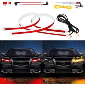 DUOFU365 DRL Strip Light,2PCS 24 Inch Waterproof Flexible Sequential Turn Signal Light,DC 12V Super Bright Car Daytime Running Light Red &Amber/Yellow Switchback Sequential Lamp