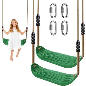 BeneLabel 2 Packs 220LB Capacity Swing Seat Set with Adjustable Length Rope 50 to 80 inch Green Swingset Swings Heavy Duty Playground Swing Set Seats for Outdoor Indoor