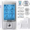 NURSAL 24 Modes TENS Unit Muscle Stimulator with Continuous Stimulation, Rechargeable Electronic Pulse Massager with 8 Pads for Back and Shoulder Pain Relief and Muscle Strength (Silver)