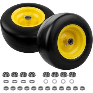 HQPASFY 13x6.50-6 Flat-Free Lawn Mower Tire & Wheel Set of 2, Zero-Turn Mower Front Tires with 1/2" & 5/8" Bearings, Solid Smooth Puncture-Proof Replacement for Lawn Mowers & Zero-Turn Mowers, Yellow