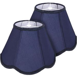 Small Lamp Shades Set of 2, ALUCSET Bell Lamp Shade Petal Edge Braid, 6" Top x 12" Bottom x 8.5" High (Spider) Table Lamp Shade, Modern Lampshade Replacement, Blue Scalloped Lampshades, Easy Assembly