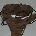 ZAFUL Women Strapless Textured Bandeau Bikini 2 Piece Swimwear Cheeky Solid Lace up Bathing Suits M