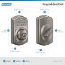 Schlage Camelot Electronic Keypad Deadbolt Lock, Keyless Front Door Entry, Mechanical Key Backup Included, Satin Nickel, BE365 V CAM 619
