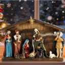 Christmas Nativity Scene Set - 12" W One Piece Holy Family Sculpture with Manger, Nativity Religious Tabletop Decorations, Hand Painted Resin Catholic Decor for Tabletop & Shelf
