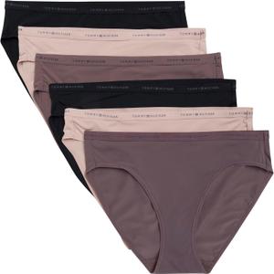 Tommy Hilfiger Women's Logo Waistband Micro Bikini Pack of 6 (Balanced Beige/Sparrow/Black)