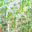 2 x Window Privacy Film with Cutting Grid, Non-Adhesive Stained Glass Window Film Decorative, Static Cling Privacy Window Film (Leaf Rainbow,17.5 X 78.7 inch)