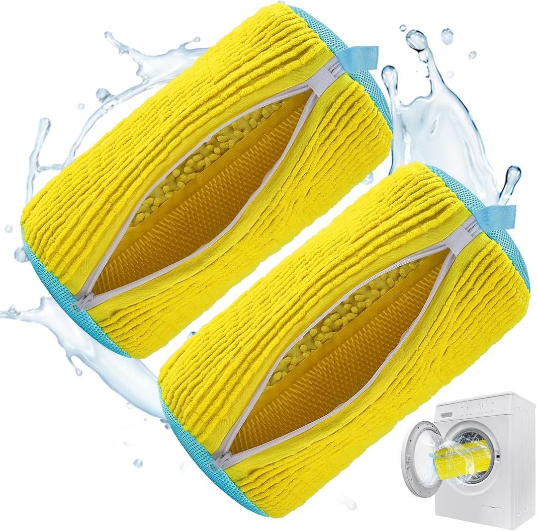 Shoe Washing Machine Bag Laundry Shoe Bag for Washer and Dryer Deep Clean Reusable 2pcs Shoe Cleaning Bags, 2 Sneaker Washing Machine Bag, 2 Storage Dust Bags for Shoes,Gym,Tennis,Sports Yellow